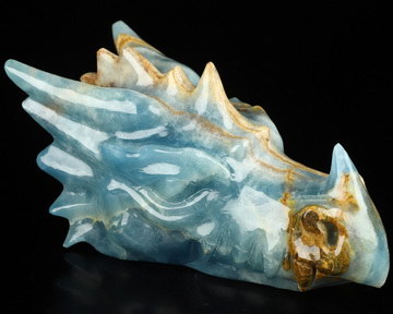 6.1" Blue Onyx Hand Carved Crystal Dragon Head Skull Sculpture, Crystal Healing