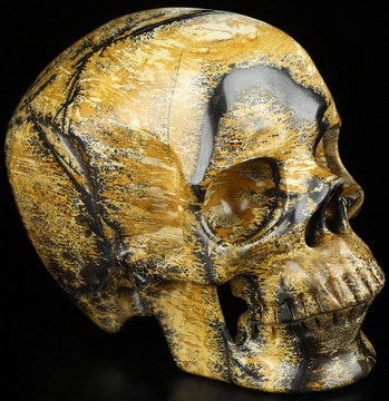 5.1" Chinese Painting Stone Hand Carved Crystal Skull, Super Realistic, Crystal Healing