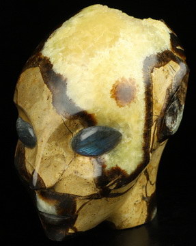 4.1" Dragon Septarian Stone Hand Carved Fairy Elf Alien Crystal Skull Companion With  Eyes, Hand Carved Gemstone Fine Art Sculpture, Reiki Healing Stone Statue