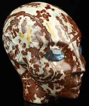 4.2" Chinese Painting Stone Hand Carved Fairy Elf Alien Crystal Skull Companion With  Eyes, Hand Carved Gemstone Fine Art Sculpture, Reiki Healing Stone Statue