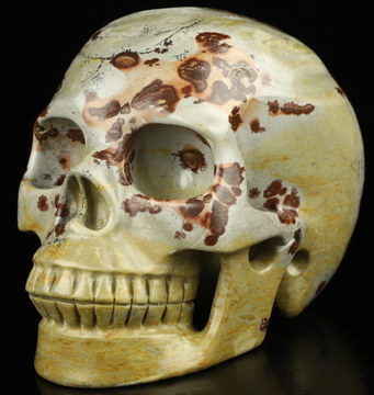 5.0" Chinese Painting Stone Hand Carved Crystal Skull, Realistic, Crystal Healing