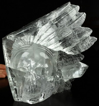 6.9" Fluorite Hand Carved Crystal Skull Fine Art Sculpture, Crystal Healing