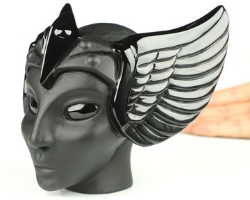 5.1"Black Obsidian Hand Carved Guardian Crystal Fairy Elf Alien Skull Sculpture, Crystal Healing