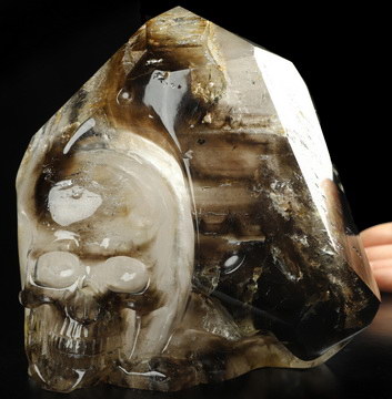 6.5" Black Quartz Hand Carved Crystal Skull Fine Art Sculpture, Crystal Healing