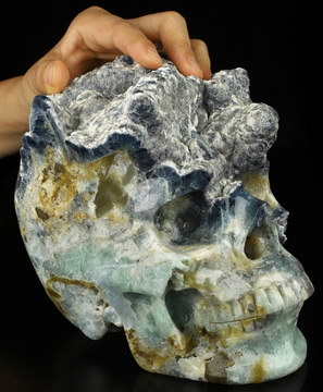 Super Realistic! Lifesized 7.4" Fluorite Hand Carved Crystal Skull, Crystal Healing