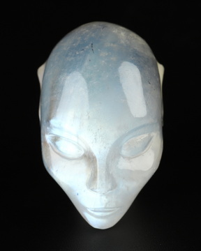 Gemstone 1.1" Moonstone Hand Carved Fairy Elf Alien Crystal Skull Companion Sculpture, Crystal Healing