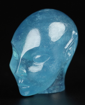 Gemstone 1.3" Aquamarine Hand Carved Fairy Elf Alien Crystal Skull Companion Sculpture, Crystal Healing
