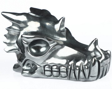 5.1" Hematite Hand Carved Crystal Dragon Head Skull Sculpture, Crystal Healing