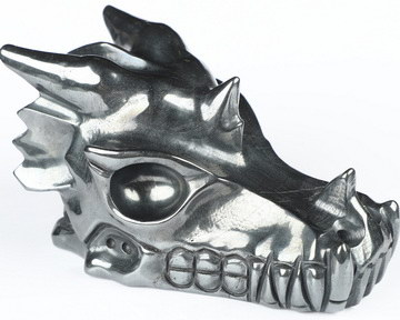 5.1" Hematite Hand Carved Crystal Dragon Head Skull Sculpture, Crystal Healing