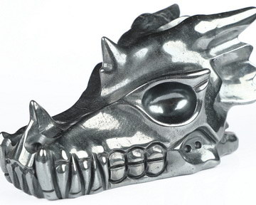 5.1" Hematite Hand Carved Crystal Dragon Head Skull Sculpture, Crystal Healing