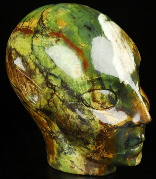4.1" Hiso Jasper Hand Carved Fairy Elf Alien Crystal Skull Companion Sculpture, Crystal Healing