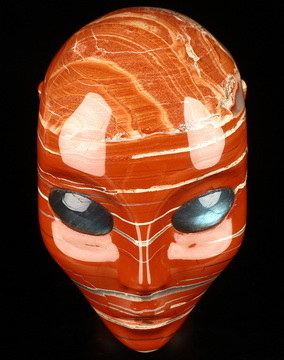 4.1" Red Jasper Hand Carved Fairy Elf Alien Crystal Skull Companion With Labradorite Eyes, Hand Carved Gemstone Fine Art Sculpture, Reiki Healing Stone Statue