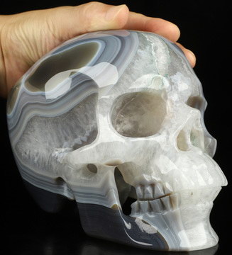 Super Realistic! Lifesized 7.0" Premium Brazilian Agate Hand Carved Crystal Skull, Crystal Healing