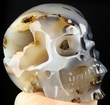 5.6" Premium Brazilian Agate Hand Carved Crystal Skull, Super Realistic, Crystal Healing