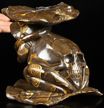 5.5" Matrix Opal Hand Carved Crystal Skull Fine Art Sculpture, Crystal Healing