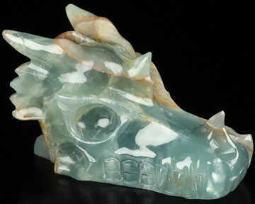 5.0" Blue Onyx Hand Carved Crystal Dragon Head Skull Sculpture, Crystal Healing