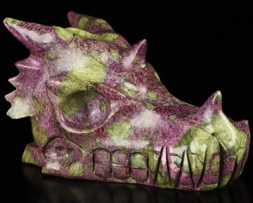Gemstone 4.9" Stichtite and Serpentine Hand Carved Crystal Dragon Head Skull Sculpture, Crystal Healing