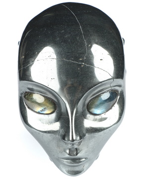 4.1" Hematite Hand Carved Fairy Elf Alien Crystal Skull Companion Sculpture, Crystal Healing