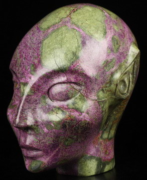 Gemstone 4.1" Stichtite and Serpentine Hand Carved Fairy Elf Alien Crystal Skull Companion Sculpture, Crystal Healing