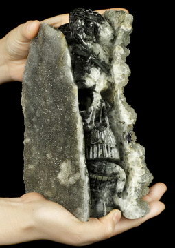 8.2" Calcite Hand Carved Crystal Skull Fine Art Sculpture, Crystal Healing