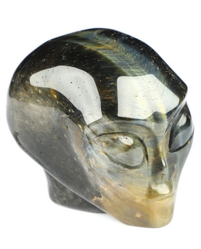 Gemstone 2.0" Blue & Gold Tiger's Eye Star Being Female Alien Crystal Skull Companion, Hand Carved Gemstone Fine Art Sculpture, Reiki Healing Stone Statue