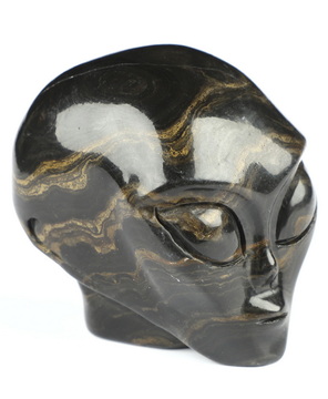 2.0" Stromatolite Fossil Star Being Female Alien Crystal Skull Companion, Hand Carved Gemstone Fine Art Sculpture, Reiki Healing Stone Statue