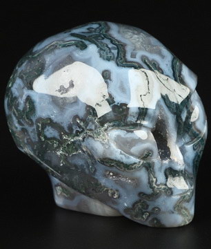 2.0" Green Moss Agate Star Being Female Alien Crystal Skull Companion, Hand Carved Gemstone Fine Art Sculpture, Reiki Healing Stone Statue