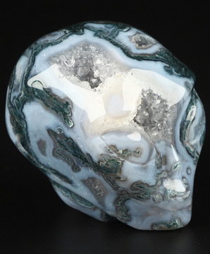 2.0" Green Moss Agate Star Being Female Alien Crystal Skull Companion, Hand Carved Gemstone Fine Art Sculpture, Reiki Healing Stone Statue