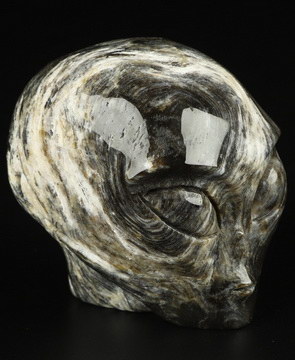2.0" Petrified Wood Star Being Female Alien Crystal Skull Companion, Hand Carved Gemstone Fine Art Sculpture, Reiki Healing Stone Statue