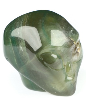 2.0" Fluorite Star Being Female Alien Crystal Skull Companion, Hand Carved Gemstone Fine Art Sculpture, Reiki Healing Stone Statue