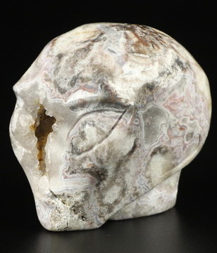 Gemstone 2.0" Red Crazy Lace Agate Star Being Female Alien Crystal Skull Companion, Hand Carved Gemstone Fine Art Sculpture, Reiki Healing Stone Statue