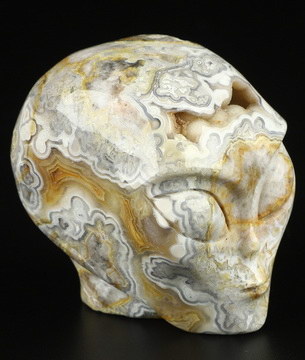 Gemstone 2.0" Red Crazy Lace Agate Star Being Female Alien Crystal Skull Companion, Hand Carved Gemstone Fine Art Sculpture, Reiki Healing Stone Statue