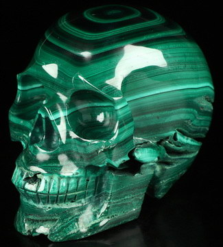 Gemstone 4.8" Malachite Hand Carved Crystal Skull, Realistic, Crystal Healing