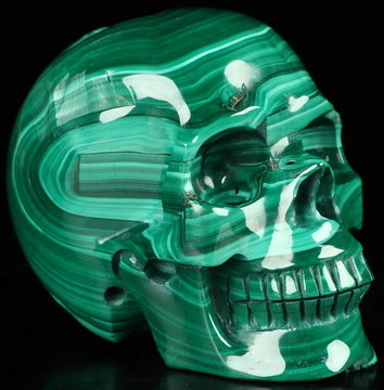 Gemstone 3.7" Malachite Hand Carved Crystal Skull, Realistic, Crystal Healing