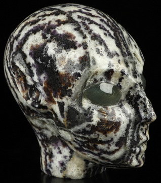 4.1" Purple white jade Hand Carved Fairy Elf Alien Crystal Skull Companion With Labradorite Eyes, Hand Carved Gemstone Fine Art Sculpture, Reiki Healing Stone Statue