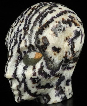 4.1" Purple white jade Hand Carved Fairy Elf Alien Crystal Skull Companion With Labradorite Eyes, Hand Carved Gemstone Fine Art Sculpture, Reiki Healing Stone Statue
