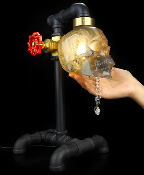 5.3" Fluorite Hand Carved Crystal Skull Lamp, Crystal Healing