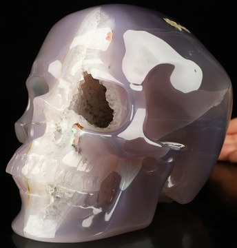 Lifesized 7.1" Agate Geode Hand Carved Crystal Skull, Realistic, Crystal Healing