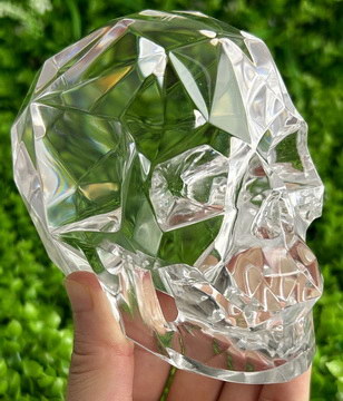 5.1" Faceted K9 Crystal Hand Carved Crystal Skull, Crystal Healing