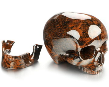 7.7" Mahogany Obsidian Hand Carved Crystal Mitchell-Hedges Crystal Skull Replica Sculpture, Crystal Healing