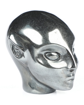 2.0" Hematite Hand Carved Fairy Elf Alien Crystal Skull Companion Sculpture, Crystal Healing