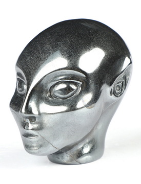 2.0" Hematite Hand Carved Fairy Elf Alien Crystal Skull Companion Sculpture, Crystal Healing