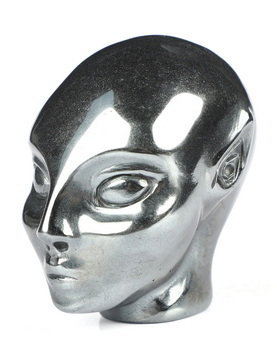 2.0" Hematite Hand Carved Fairy Elf Alien Crystal Skull Companion Sculpture, Crystal Healing