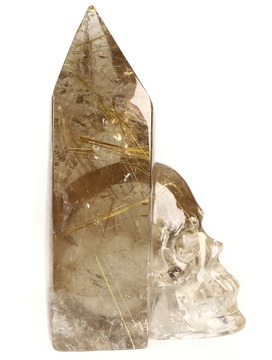 Gemstone 5.7" Rutilated Quartz Rock Crystal Hand Carved Crystal Skull Fine Art Sculpture, Crystal Healing