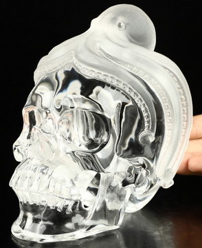 5.5" K9 Crystal Hand Carved Crystal Skull and Octopus Sculpture, Crystal Healing