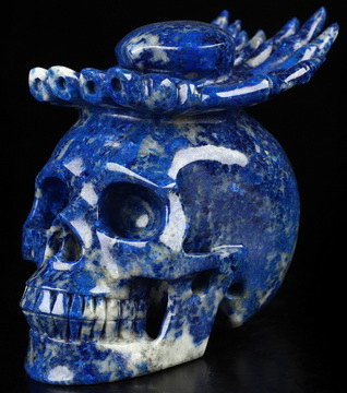 Gemstone 4.5" Lapis Lazuli Hand Carved Crystal Skull Fine Art Sculpture, Crystal Healing