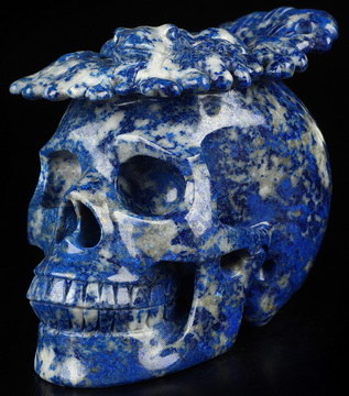 Gemstone 5.3" Lapis Lazuli Hand Carved Crystal Skull Fine Art Sculpture, Crystal Healing