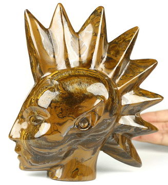 6.2" Tiger Iron Eye Hand Carved Fairy Elf Punk Alien Crystal Skull Companion Sculpture, Crystal Healing