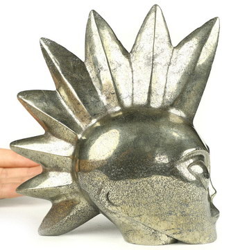 6.4" Pyrite Hand Carved Fairy Elf Punk Alien Crystal Skull Companion Sculpture, Crystal Healing