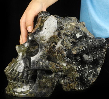 Lifesized 10.2" Green Tourmaline Quartz Hand Carved Crystal Skull, Realistic, Crystal Healing